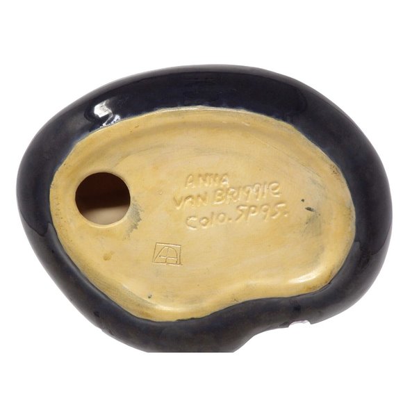 Vintage MCM "For the Byrds" Black Ashtray. Marked Anna Van Briggle Colo. Spgs. - Picture 3 of 9